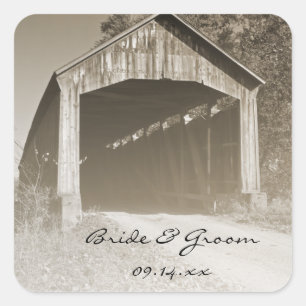 Rustic Covered Bridge Wedding Square Sticker