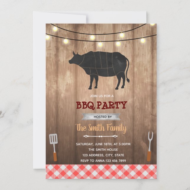 Rustic cow bbq theme invitation (Front)