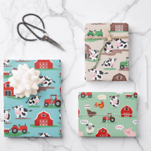 Rustic Cow Farmyard Birthday Patterns Wrapping Paper Sheet