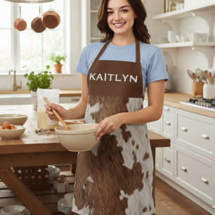 Rustic Cow Faux Fur Spots Brown White  Apron