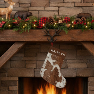 Rustic Cow Fur Spots Brown White Small Christmas Stocking