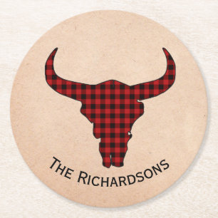 Rustic Cow Skull Personalised Paper Coasters