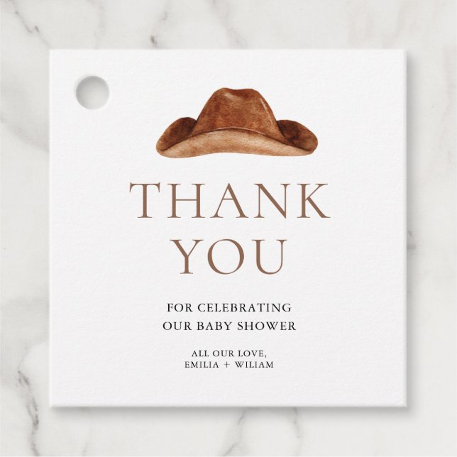 Rustic Cowboy Baby Shower Favour Tags (Front)