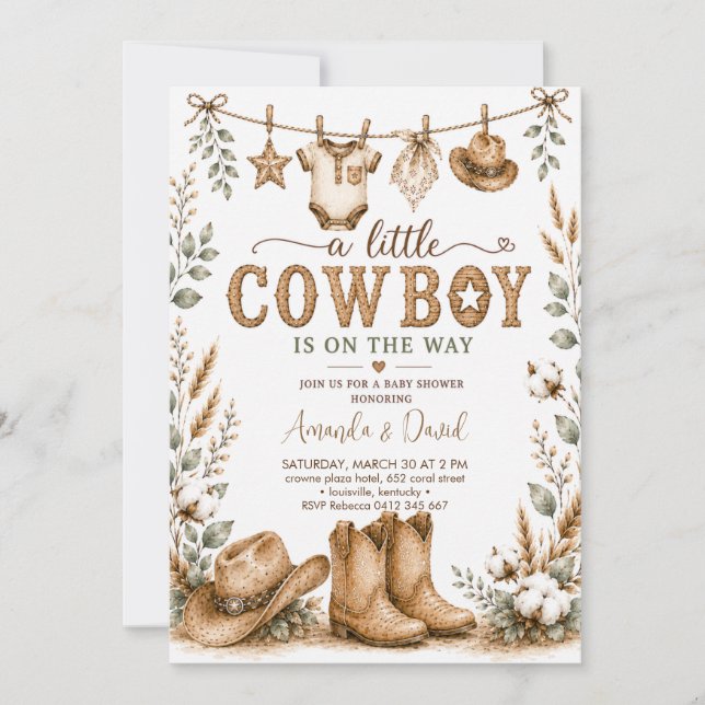 Rustic Cowboy Baby Shower Invitation (Front)