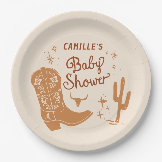 Rustic Cowboy Baby Shower Paper Plates (Front)