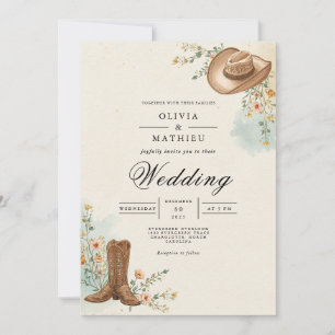Rustic Cowboy Bloom Wedding Invitation