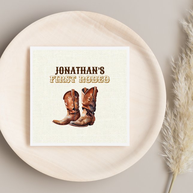Rustic Cowboy Boots 1st Rodeo Birthday Paper Napkin (Creator Uploaded)