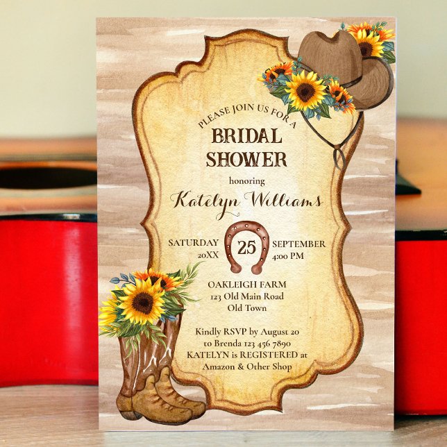 Rustic cowboy boots and hat sunflowers watercolor  invitation (Creator Uploaded)