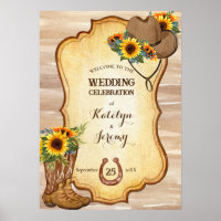 Rustic cowboy boots and hat sunflowers watercolor