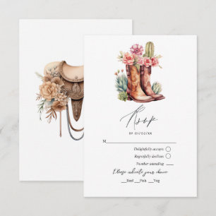 Rustic Cowboy Boots and Saddle Floral Wedding RSVP Card