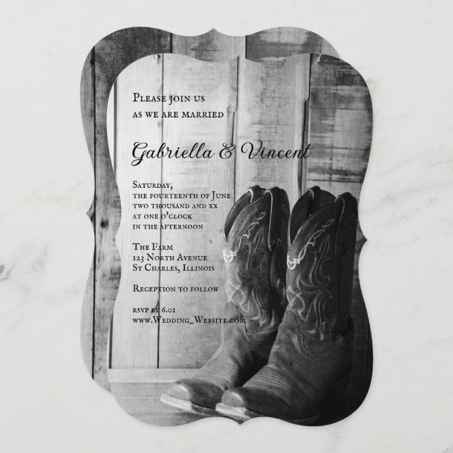 Rustic Cowboy Boots Country Wedding Invitation (Front/Back)