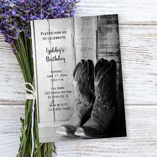 Rustic Cowboy Boots Country Western Birthday Party Invitation