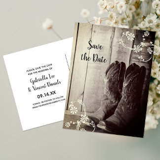 Rustic Cowboy Boots Floral Western Save the Date Announcement Postcard