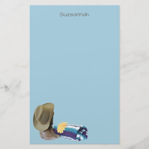 Rustic Cowboy Boots Hat Blue Purple Blanket Custom Stationery