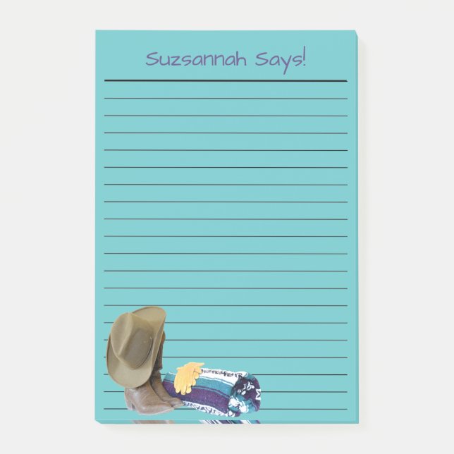 Rustic Cowboy Boots Hat Blue Purple Custom Lined Post-it Notes (Front)