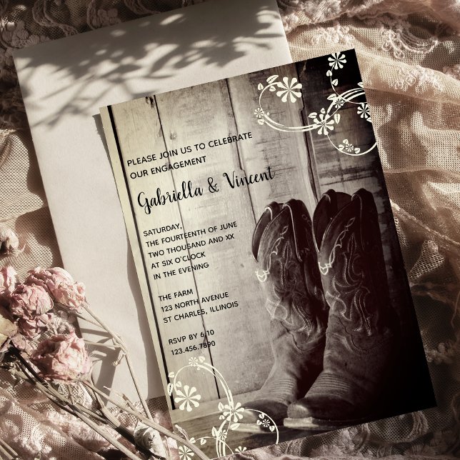 Rustic Cowboy Boots Ranch Floral Engagement Party Invitation (Creator Uploaded)