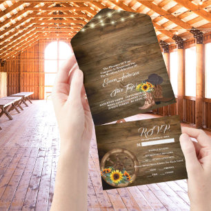Rustic Cowboy Boots Sunflower Western Wedding All In One Invitation