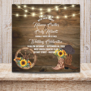 Rustic Cowboy Boots Sunflower Western Wedding Invitation