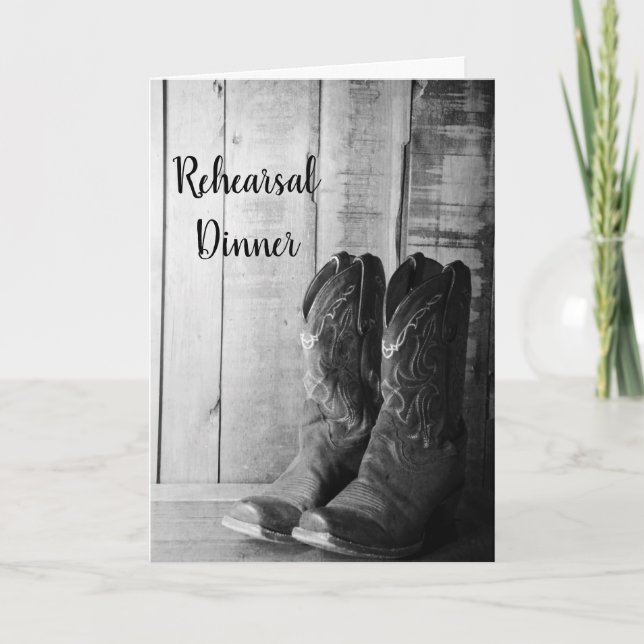 Rustic Cowboy Boots Wedding Rehearsal Dinner Invitation (Front)