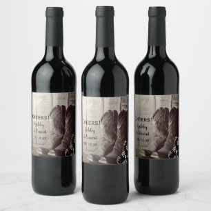 Rustic Cowboy Boots Western Floral Wedding Cheers Wine Label