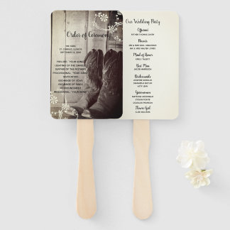 Rustic Cowboy Boots Western Floral Wedding Program Hand Fan