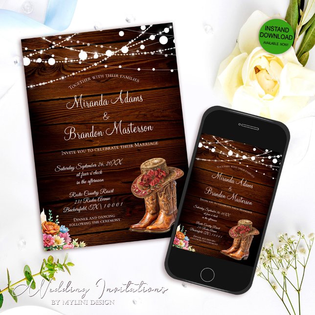 Rustic Cowboy Boots Western Wedding Invitation (Creator Uploaded)