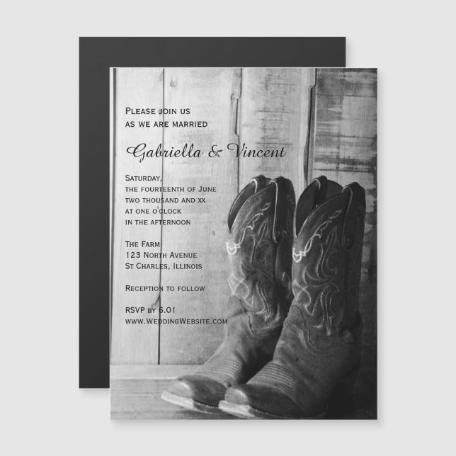 Rustic Cowboy Boots Western Wedding Magnetic Invitation (Front/Back)