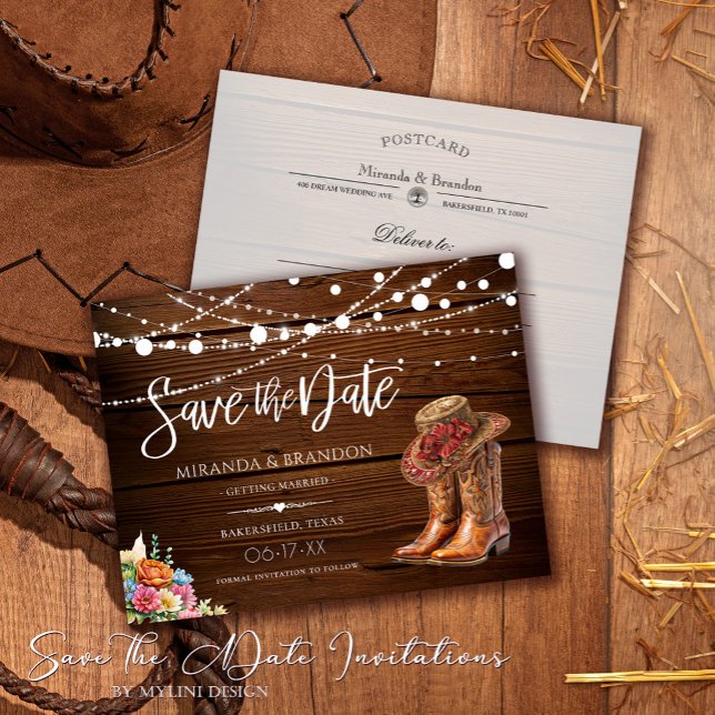 Rustic Cowboy Boots Western Wedding Save The Date Announcement Postcard (Creator Uploaded)