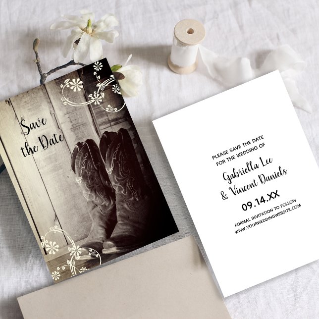 Rustic Cowboy Boots Western Wedding Save the Date  Invitation (Creator Uploaded)