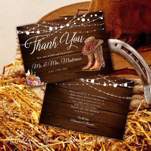 Rustic Cowboy Boots Western Wedding Thank You Card