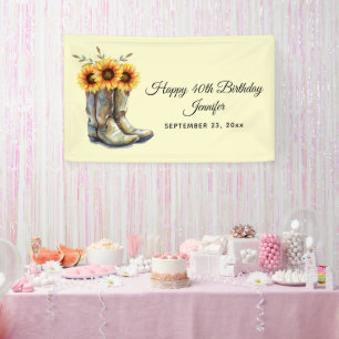 Rustic Cowboy Boots with Sunflowers Birthday Banner