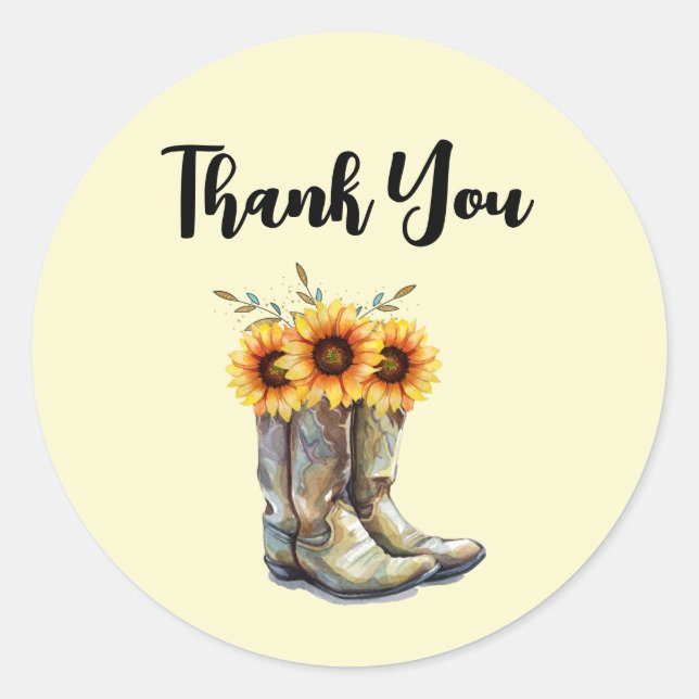 Rustic Cowboy Boots with Sunflowers Classic Round Sticker (Front)