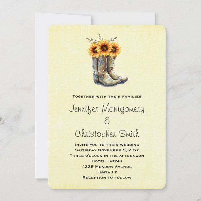 Rustic Cowboy Boots with Sunflowers  Invitation (Front)