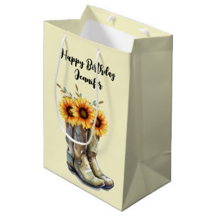 Rustic Cowboy Boots with Sunflowers Medium Gift Bag