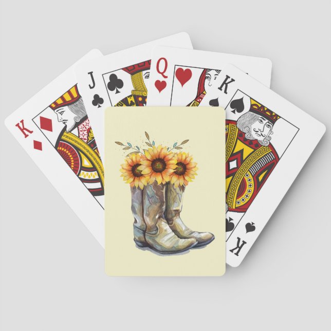 Rustic Cowboy Boots with Sunflowers Playing Cards (Back)