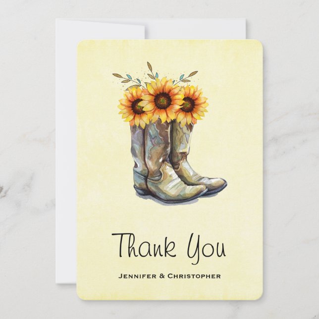 Rustic Cowboy Boots with Sunflowers Thank You (Front)