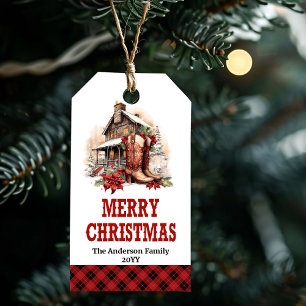 Rustic cowboy Christmas tag editable with custom