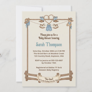 Rustic Cowboy Clothesline Boy Baby Shower Invitation