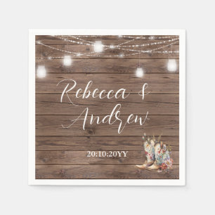 Rustic Cowboy Cowgirl Boots String Lights Wedding  Napkin