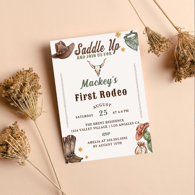 Rustic Cowboy  First Rodeo 1st Birthday Invitation (Creator Uploaded)
