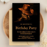 Rustic Cowboy Hat and Boots Birthday Party Invitation<br><div class="desc">Amaze your guests with this western theme birthday invitation featuring a beautiful cowboy hat and boots with modern typography against a black background. Simply add your event details on this easy-to-use template to make it a one-of-a-kind invitation.</div>