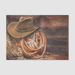 Rustic Cowboy Hat Rope Hay Photo Tissue Paper