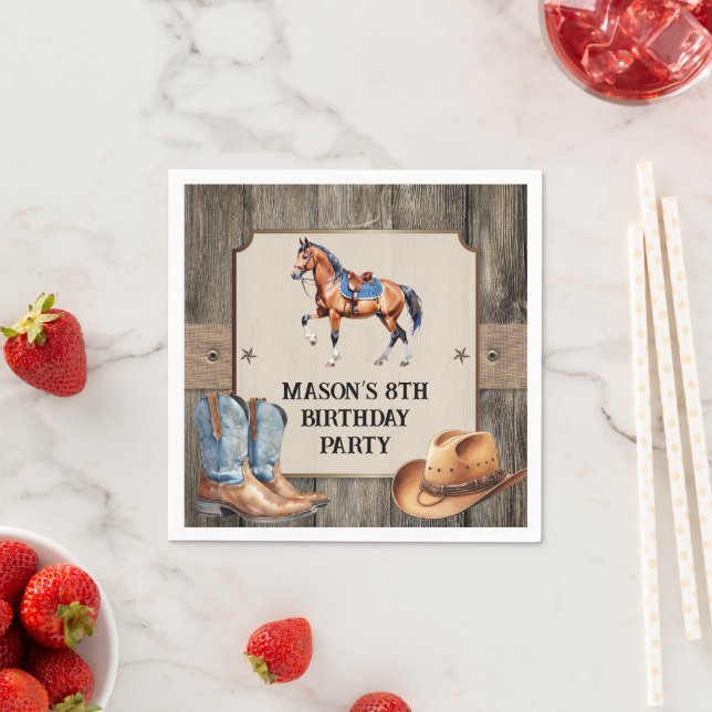Rustic Cowboy Horseback Riding Birthday Party Napkin (Insitu)