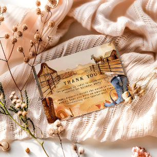 Rustic Cowboy Rodeo 1st Birthday Style Thank You Card