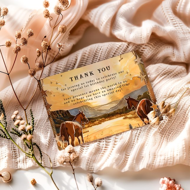 Rustic Cowboy Rodeo 1st Birthday Theme Thank You Card (Creator Uploaded)