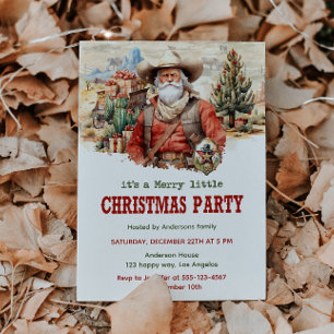 Rustic Cowboy Santa Western Christmas Party Invitation