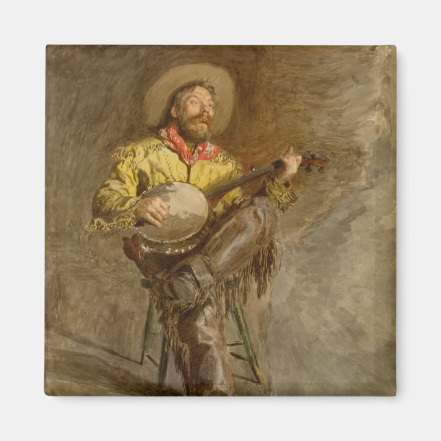Rustic Cowboy Singing w Banjo in Old West Magnet (Front)