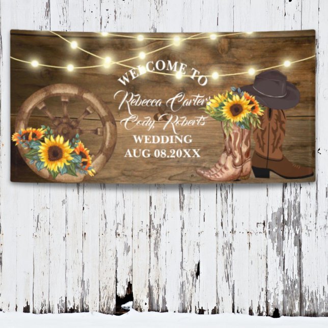 Rustic Cowboy Sunflower Western Wedding Welcome Banner (Rustic Cowboy Sunflower Western Wedding Welcome Banner)