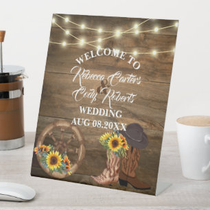 Rustic Cowboy Sunflower Western Wedding Welcome Pedestal Sign