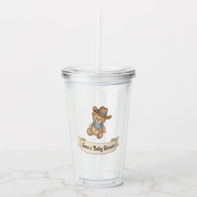 Rustic Cowboy Watercolor Boy Baby Shower Acrylic Tumbler (Front)